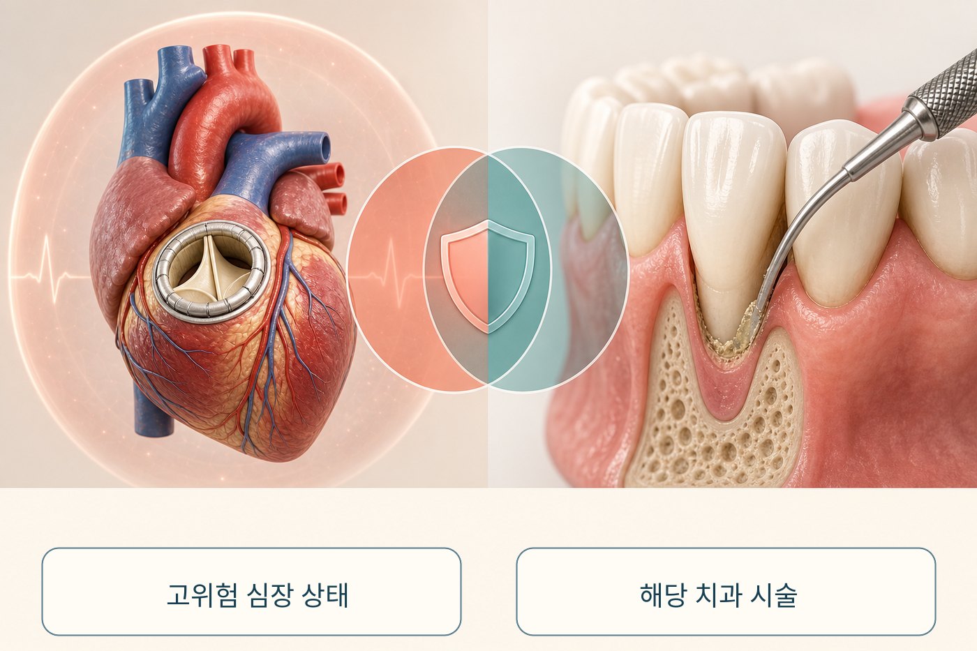 고위험 심장 상태와 잇몸을 다루는 치과 시술이 함께 해당하는지 보는 그림